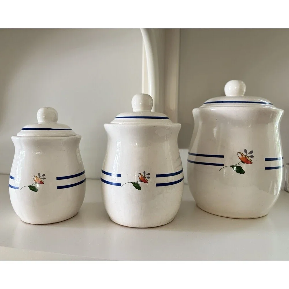 Vtg Floral Canister Set Set of 3 Ceramic Canisters Granny/Cottage Core 80s 90s